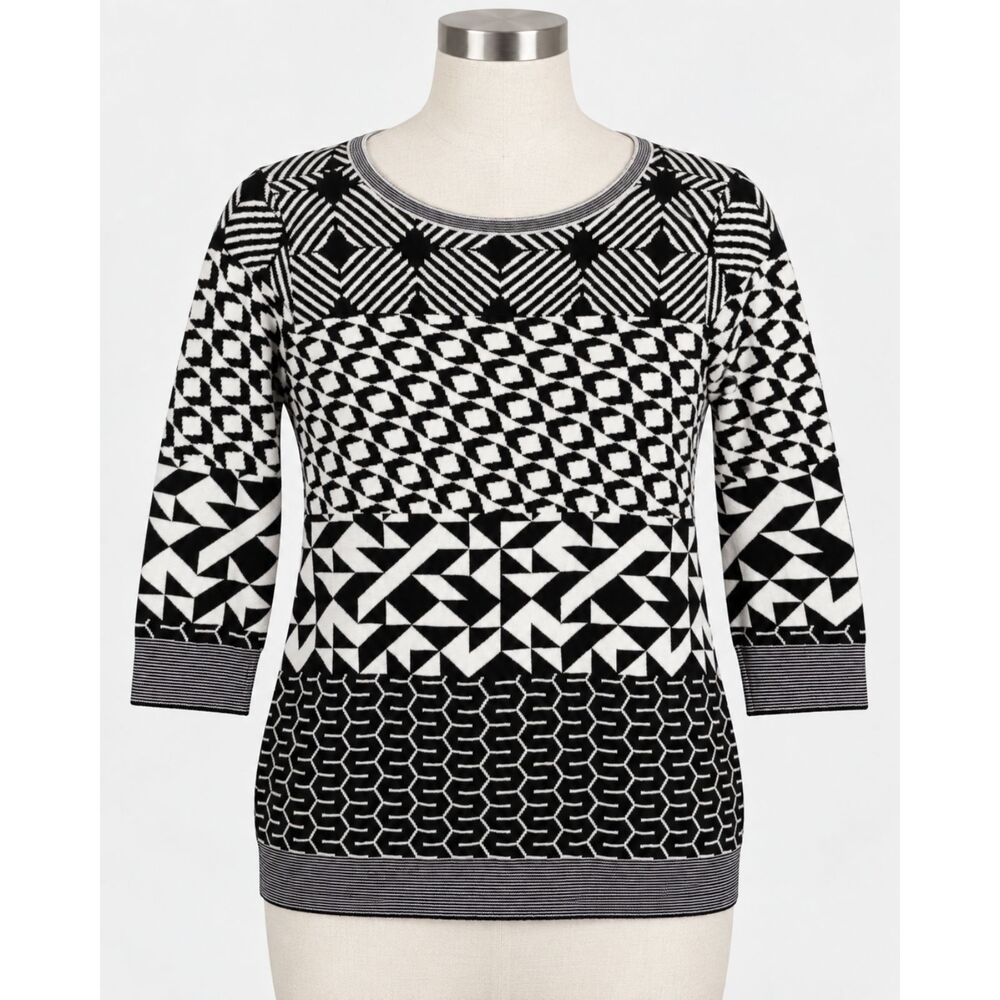 Chico's Easywear Abstract Print 3/4 Sleeve 100% Cotton Lagenlook Sweater Size 1
